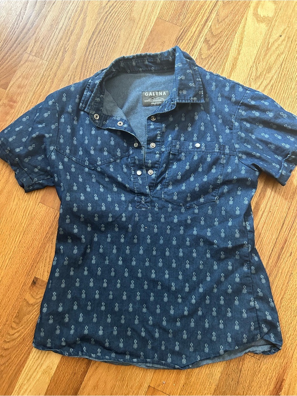 Galena Indigo Short-Sleeve Pineapple-Print Button Shirt